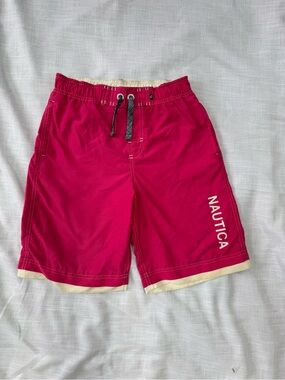 Nautica Boys 14/16 Bold Pink Swim Board Shorts with Contrast Hem